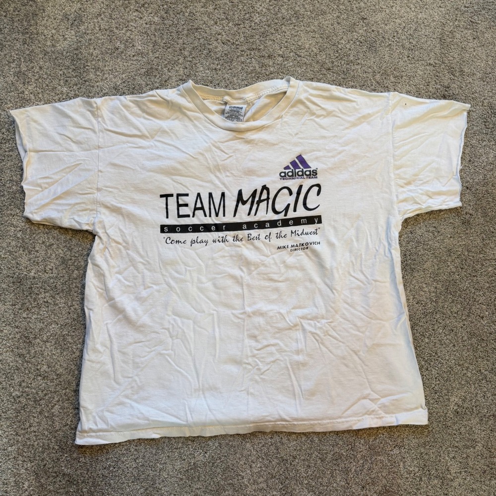 Vintage Adidas Team Magic Soccer Academy T-Shirt White Large Made in USA 90s